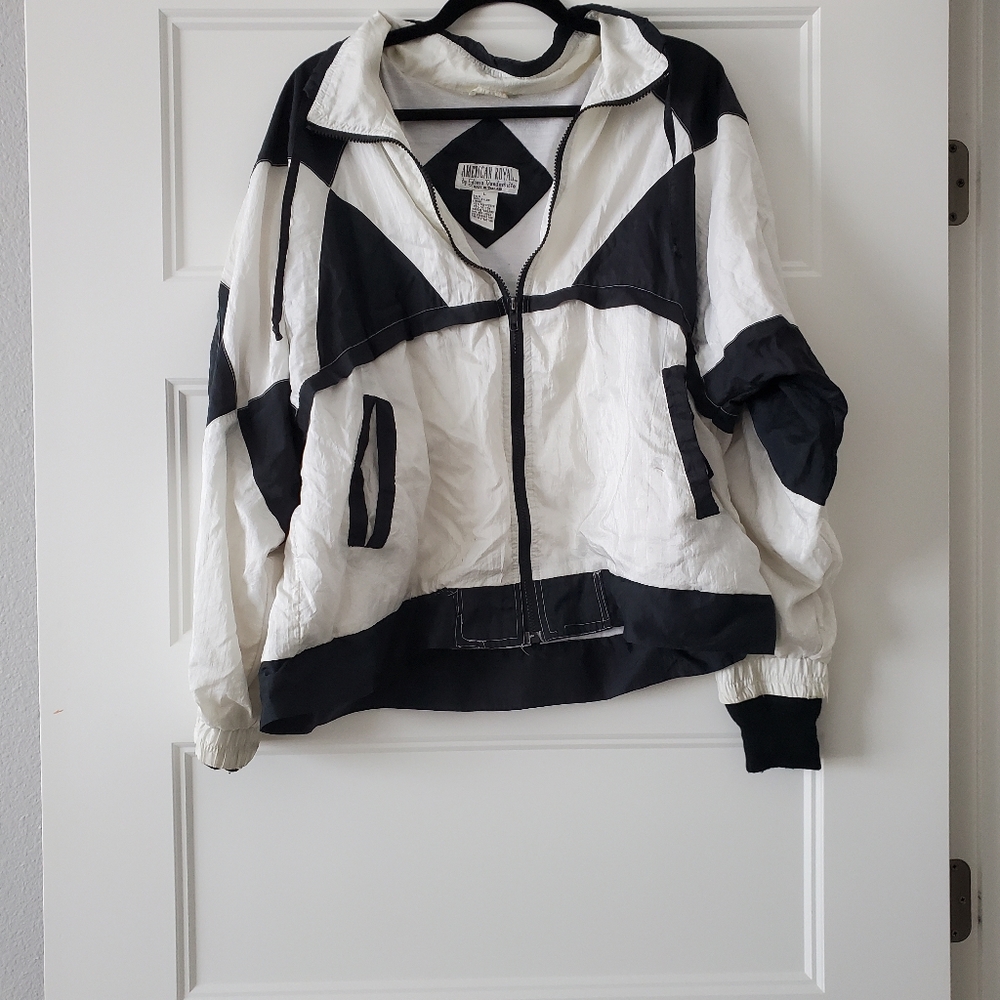 Vintage 90s American Royal windbreaker, black and white, large